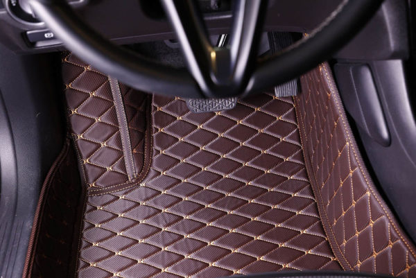 Coffee with Gold Stitching Premier Car Mat