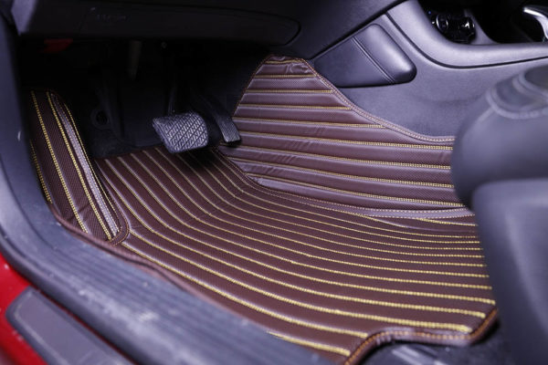 Coffee with Gold Line Stitching Premier Car Mat